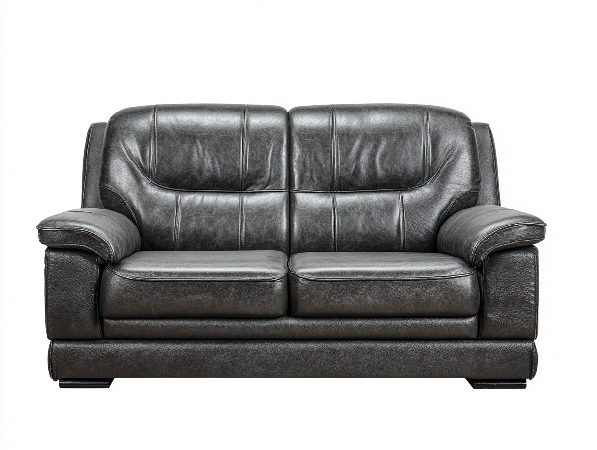 Zweisitzer Sofa-Kunstleder-Holz-176x88x86 cm-Dunkelgrau-Schwarz-klassischer Wohnstil