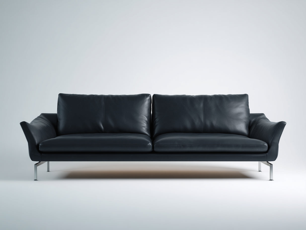 Zweisitzer Sofa-Kunstleder-Metall-188x82x78 cm-Schwarz-Silber-modern minimalistischer Stil