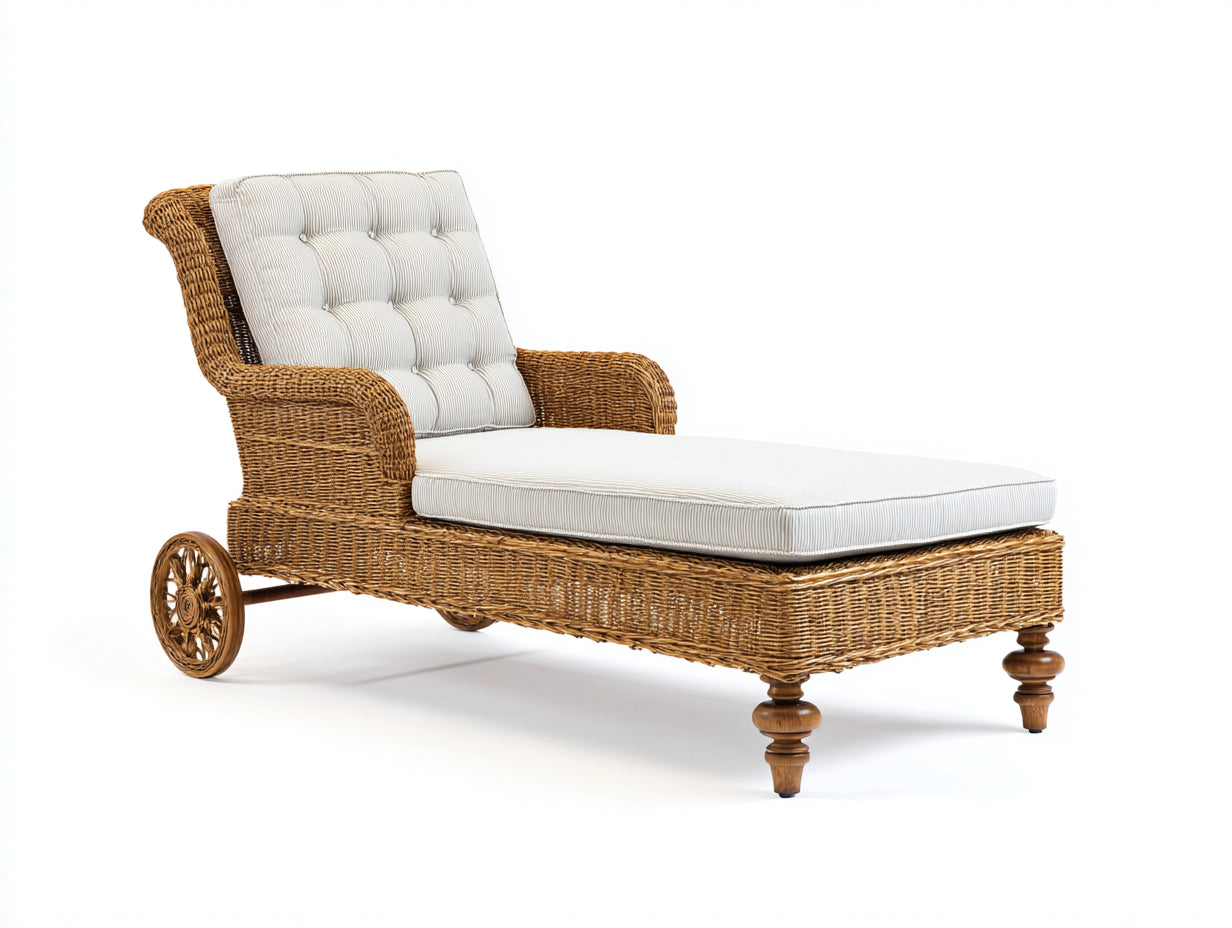 Sonnenliege-Rattan-Holz-Textil-202x74x94 cm-Hellbraun-Creme-Landhaus