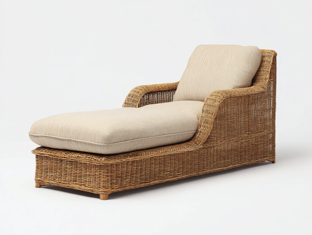 Sonnenliege-Rattan-Holz-Textil-194x78x82 cm-Naturbraun-Beige-Modern