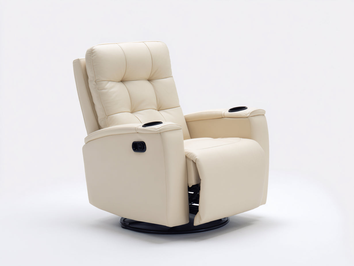 Liegesessel-Kunstleder-Metall-96x91x103 cm-Cremeweiß-Schwarz-moderner Relaxstil