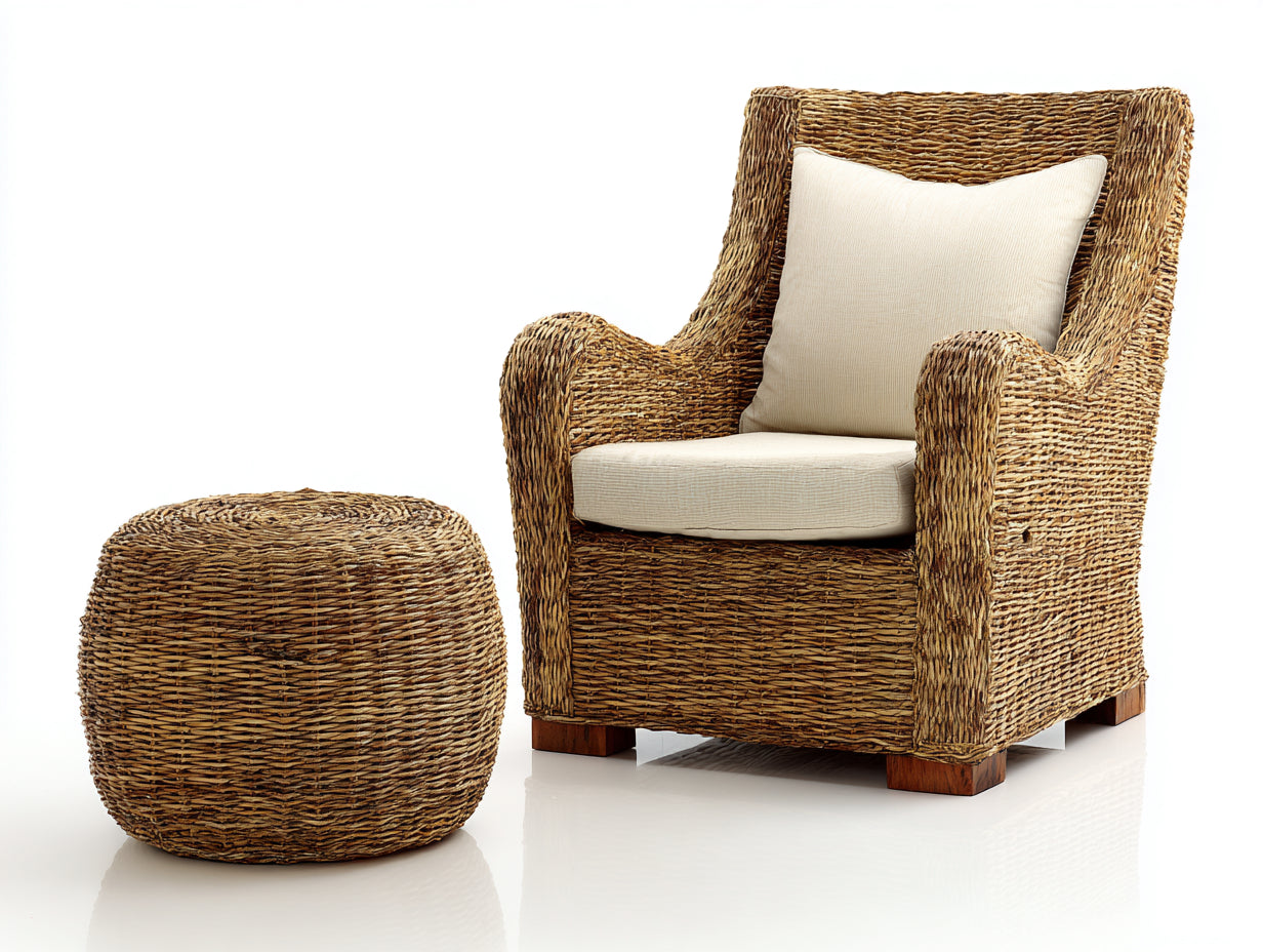 Polyrattan Gartensessel - Polyrattan-Holz-Stoff - 90x86x98 cm - Honigbraun-Creme - rustikaler Gartenstil