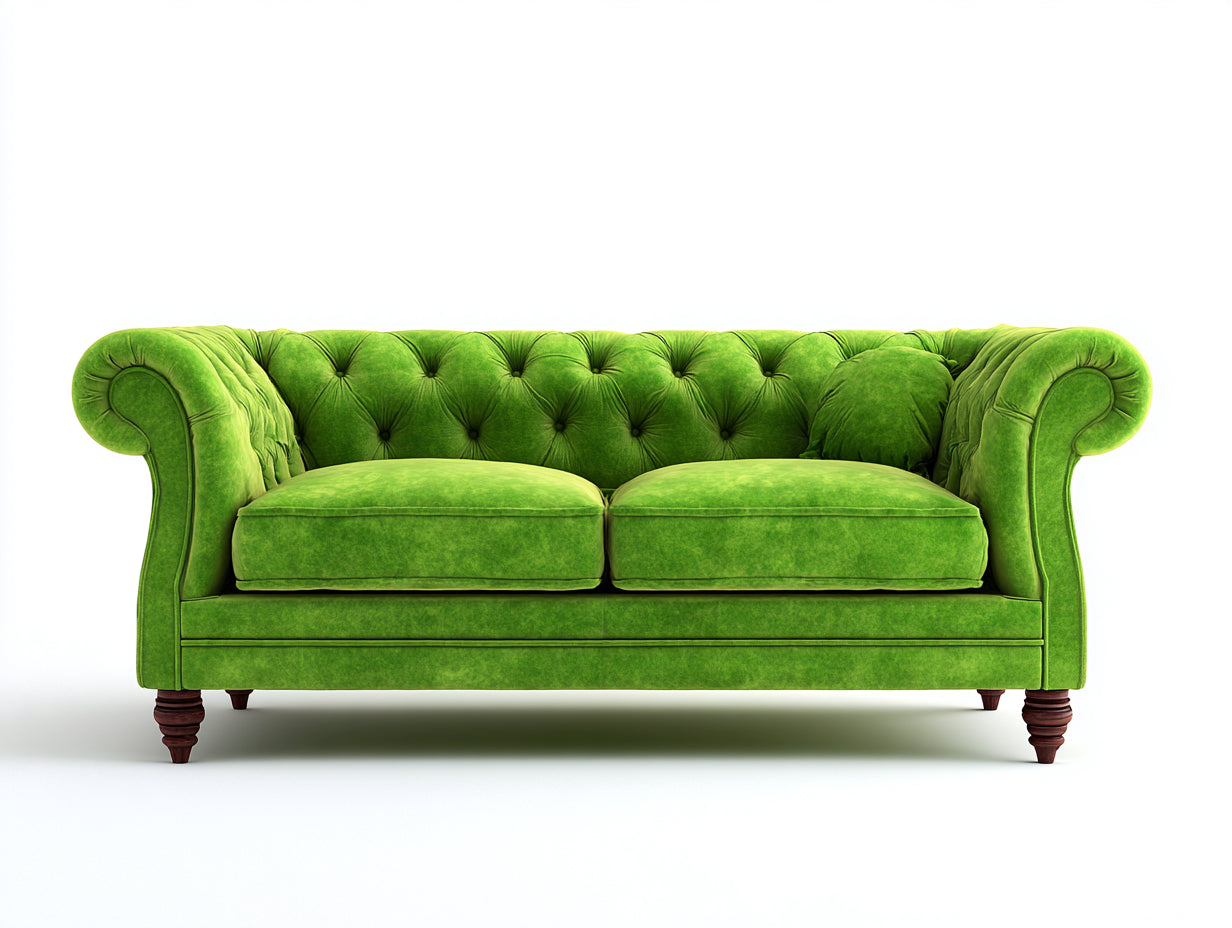 Zweisitzer Sofa-Samtstoff-Holz-188x88x82 cm-Grün-Braun-Chesterfield Stil