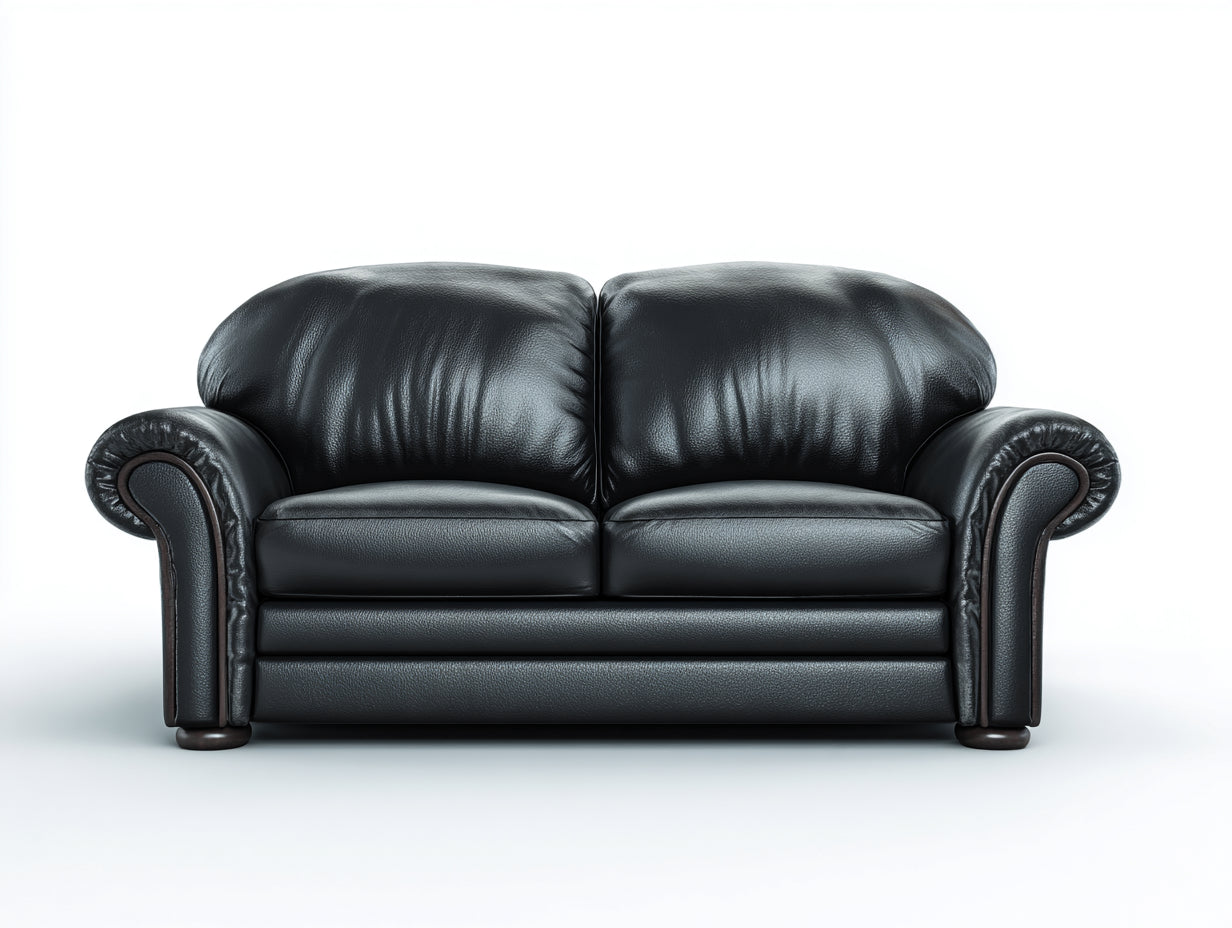 Zweisitzer Sofa-Kunstleder-Holz-174x88x82 cm-Schwarz-Braun-klassischer Relaxstil