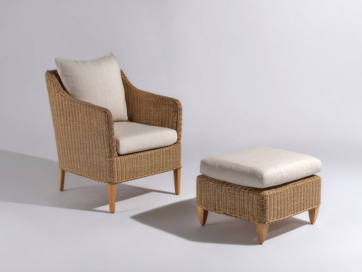 Polyrattan Gartensessel - Polyrattan-Holz-Stoff - 81x76x92 cm - Naturbraun-Beige - moderner Gartenstil