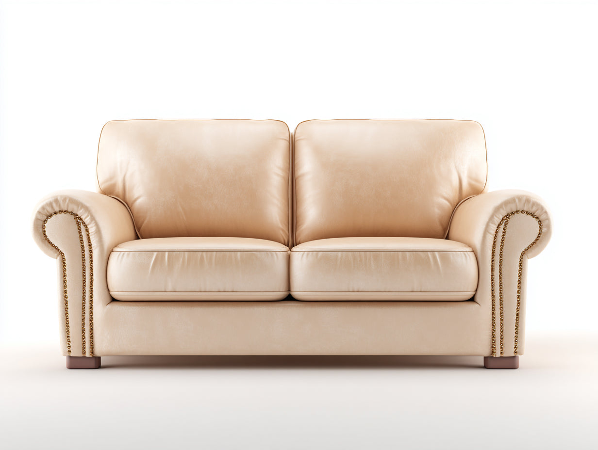 Zweisitzer Sofa-Kunstleder-Holz-180x86x84 cm-Beige-Braun-klassischer Wohnstil
