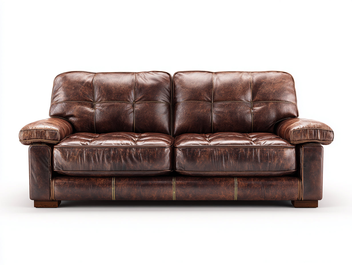 Zweisitzer Sofa-Kunstleder-Holz-182x88x84 cm-Braun-Dunkelbraun-klassischer Komfortstil