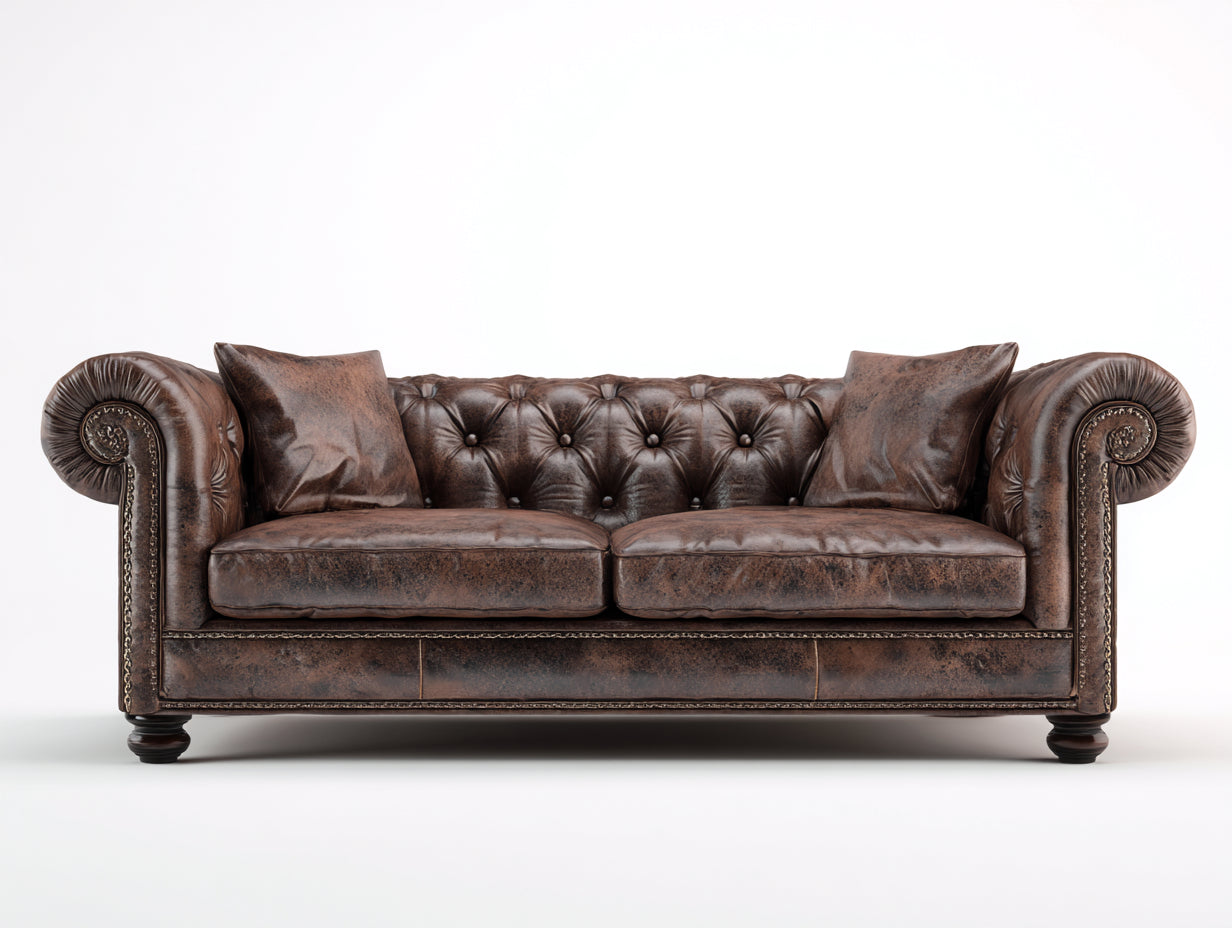 Zweisitzer Sofa-Kunstleder-Holz-188x90x82 cm-Braun-Dunkelbraun-Chesterfield Stil