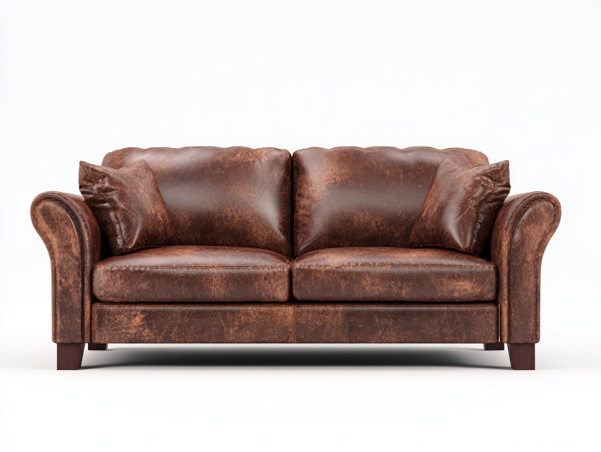 Zweisitzer Sofa-Kunstleder-Holz-180x87x83 cm-Braun-Dunkelbraun-klassischer Wohnstil